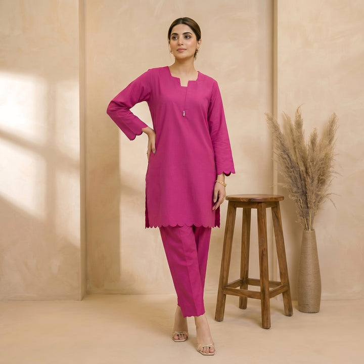 Fuchsia Scallop Lawn Suit – 2 Piece Ready-to-Wear Kameez Trouser