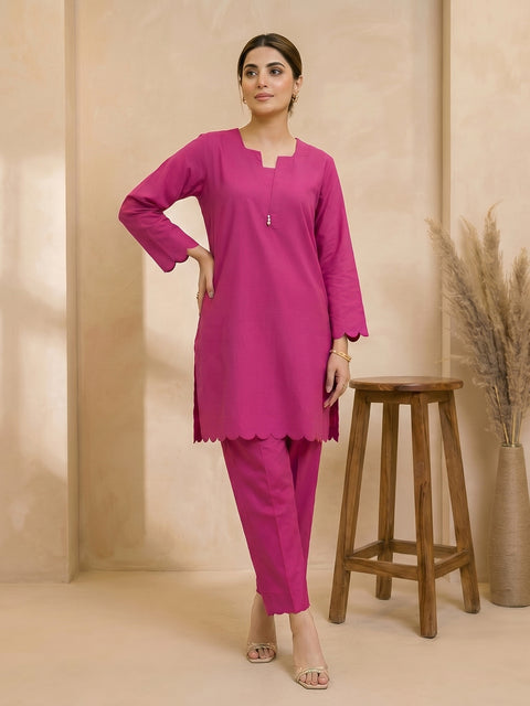 Fuchsia Scallop Lawn Suit – 2 Piece Ready-to-Wear Kameez Trouser
