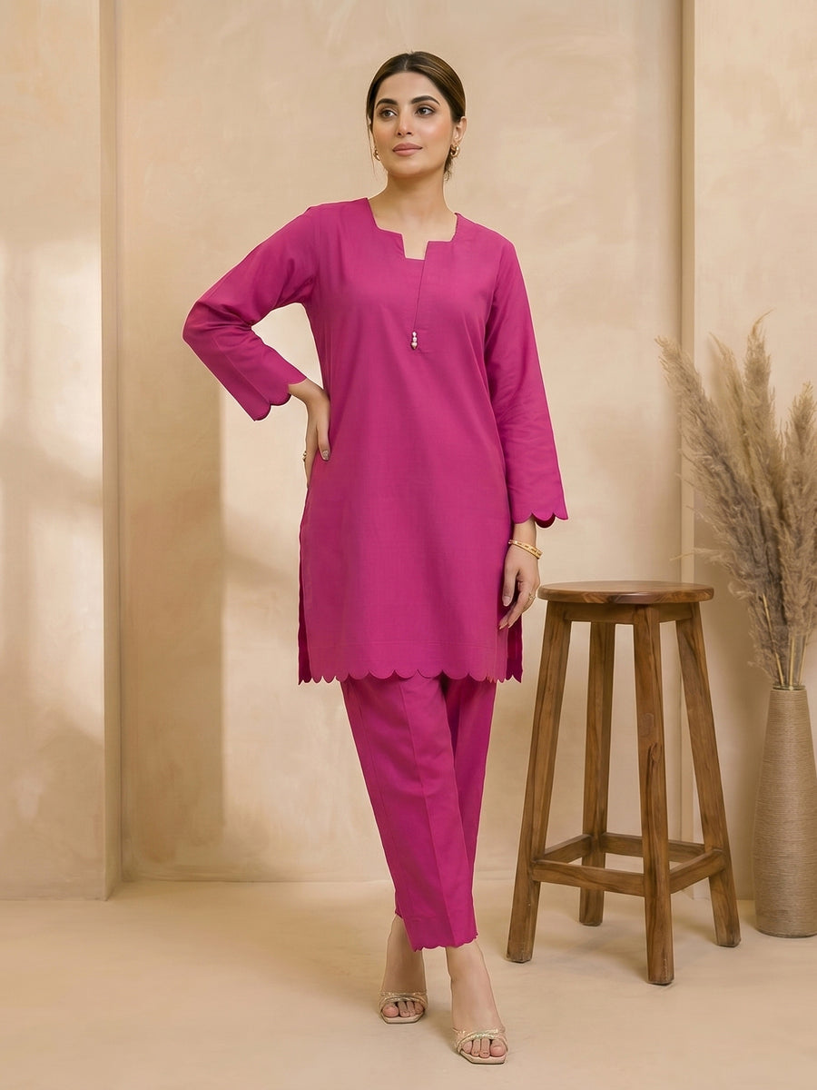 Fuchsia Scallop Lawn Suit – 2 Piece Ready-to-Wear Kameez Trouser