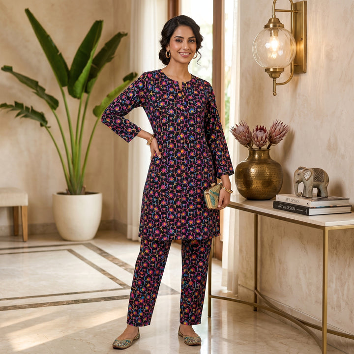 Midnight Pop Floral Lawn Suit – Ready-to-Wear 2 Piece Set