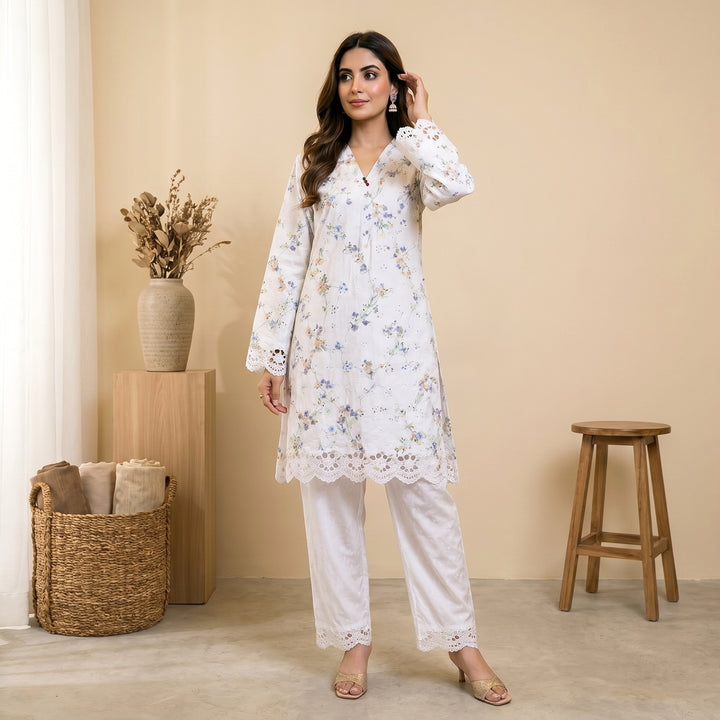 Ivory Meadow Schiffli Lawn Suit – 2 Piece Ready-to-Wear