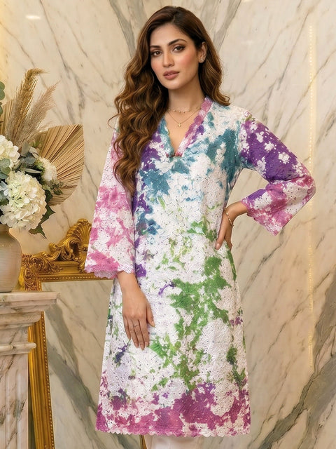 Color Splash Lace-Style Lawn Kurti
