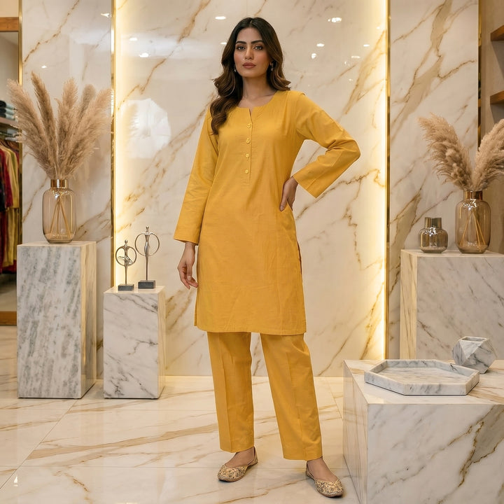 Sunlit Mustard Textured 2 Piece Suit