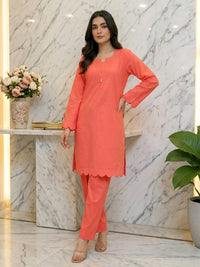 Coral Charm Scallop Lawn Suit – Ready-to-Wear 2 Piece Set