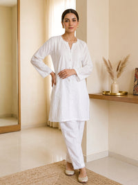 Pearl White Textured Lawn Suit – Ready-to-Wear 2 Piece Set