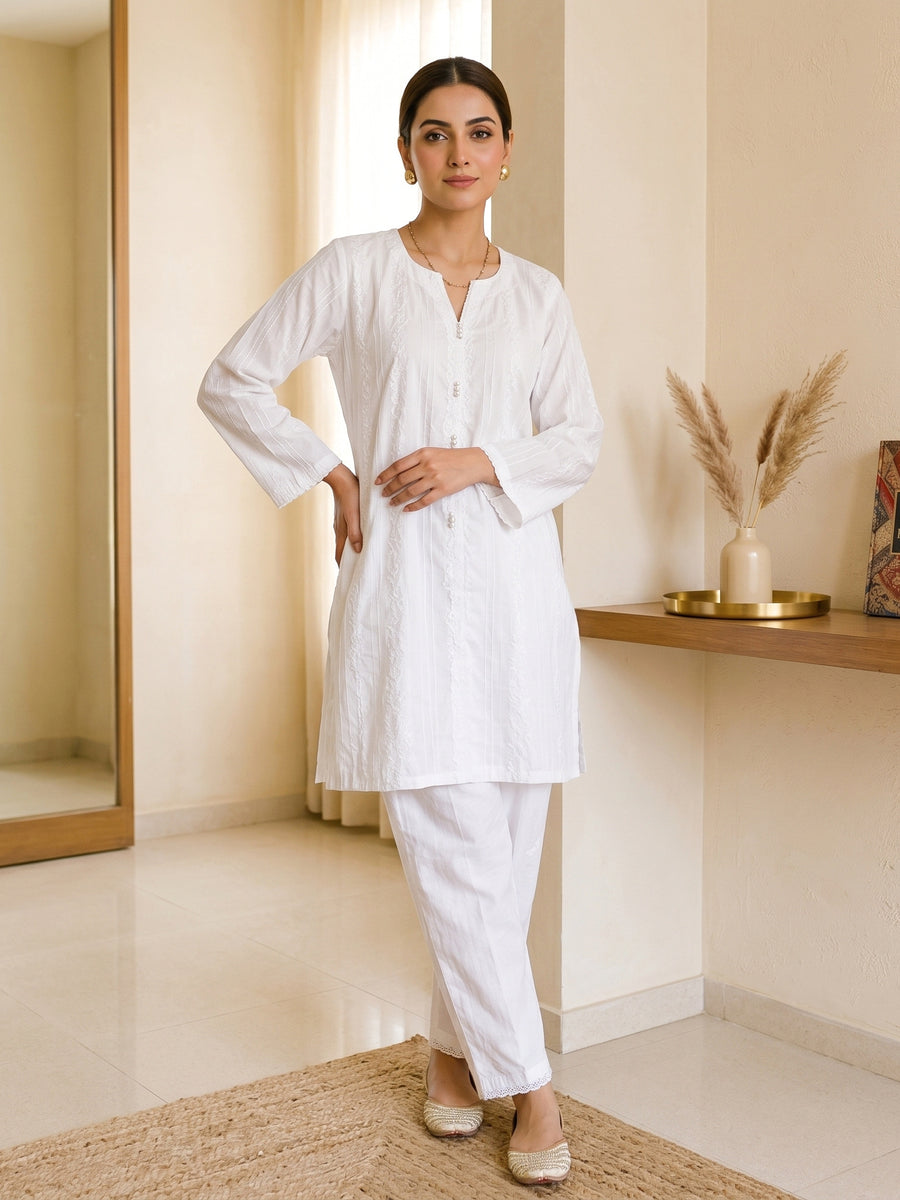 Pearl White Textured Lawn Suit – Ready-to-Wear 2 Piece Set