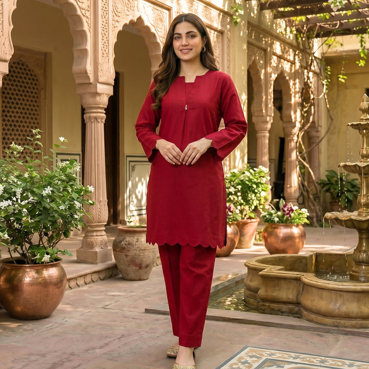 Crimson Scallop Lawn Suit – Ready-to-Wear 2 Piece Set