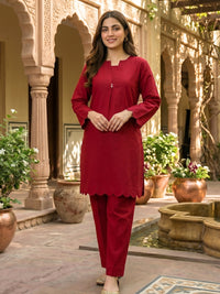 Crimson Scallop Lawn Suit – Ready-to-Wear 2 Piece Set