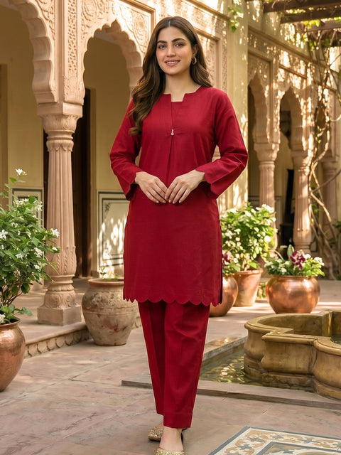 Crimson Scallop Lawn Suit – Ready-to-Wear 2 Piece Set