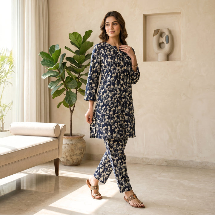 Midnight Ivory Floral Lawn Suit – Ready-to-Wear 2 Piece Set