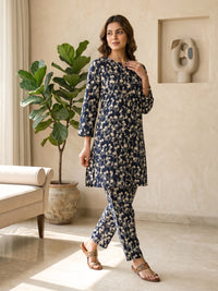 Midnight Ivory Floral Lawn Suit – Ready-to-Wear 2 Piece Set