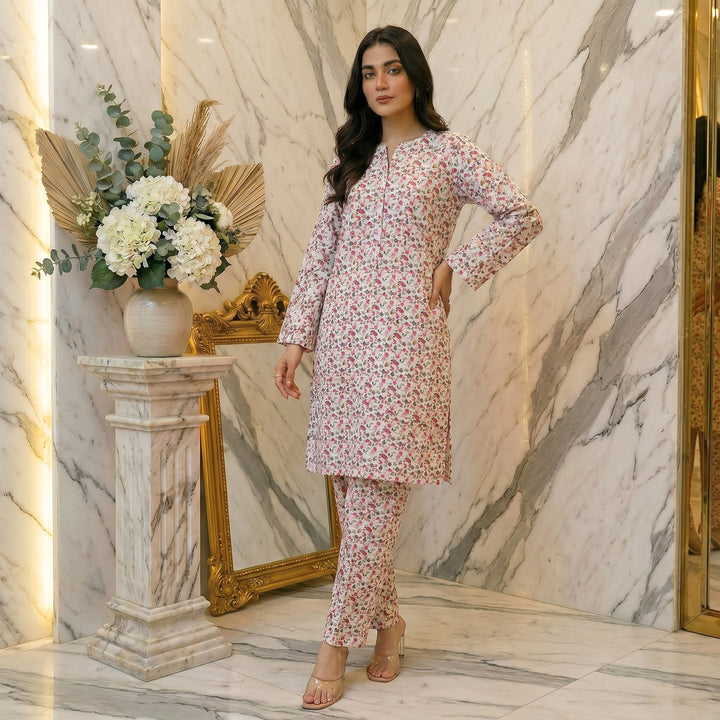 White Petal Confetti Lawn Suit – Ready-to-Wear 2 Piece Set