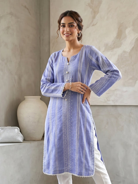 Lavender Blue Printed Lawn Kurti – Elegant 1 Piece