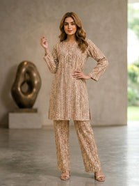 Peach Mosaic Stripe Lawn Suit – Ready-to-Wear 2 Piece Set