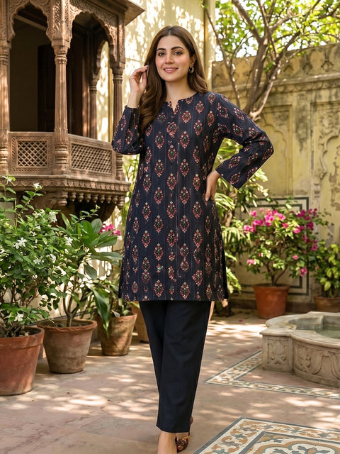 Noir Rosette Lawn Suit – Ready-to-Wear 2 Piece Set
