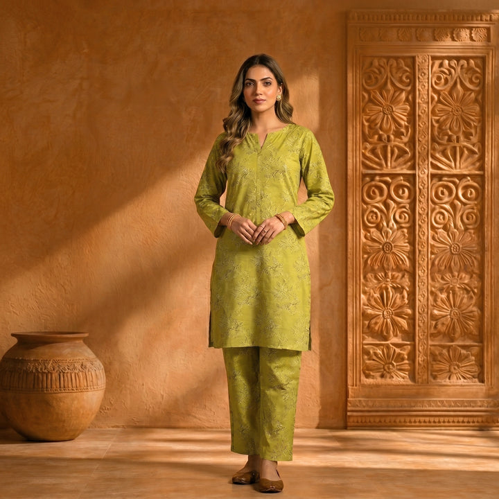 Olive Bloom Printed Lawn Suit – Ready-to-Wear 2 Piece Kameez Trouser