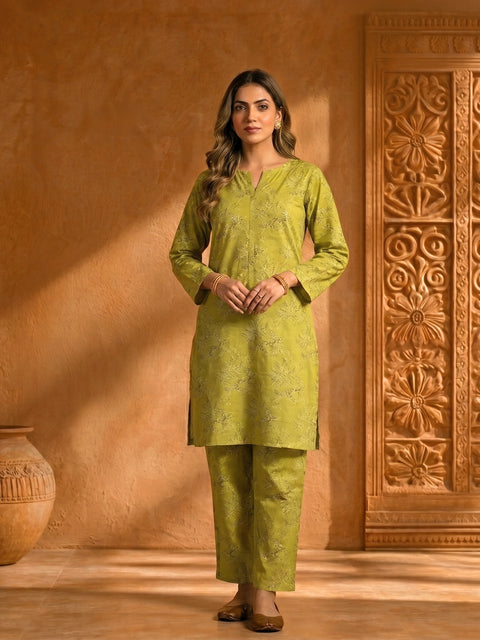 Olive Bloom Printed Lawn Suit – Ready-to-Wear 2 Piece Kameez Trouser