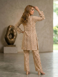 Peach Mosaic Stripe Lawn Suit – Ready-to-Wear 2 Piece Set