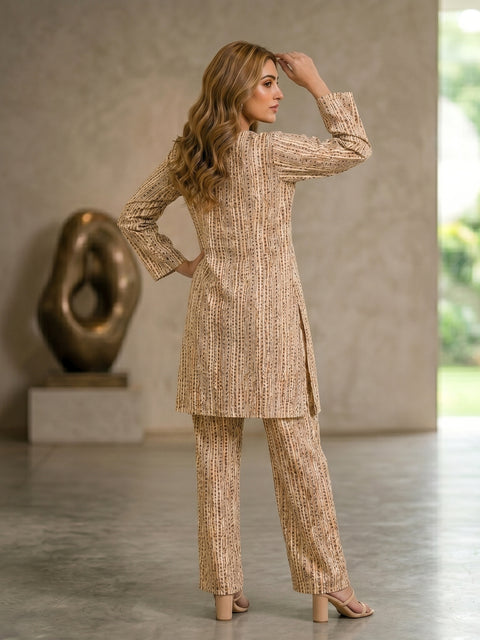 Peach Mosaic Stripe Lawn Suit – Ready-to-Wear 2 Piece Set