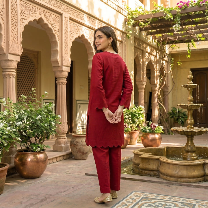 Crimson Scallop Lawn Suit – Ready-to-Wear 2 Piece Set
