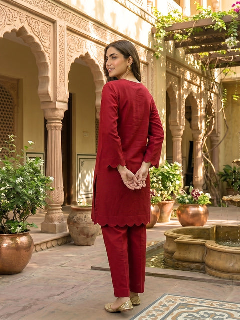 Crimson Scallop Lawn Suit – Ready-to-Wear 2 Piece Set
