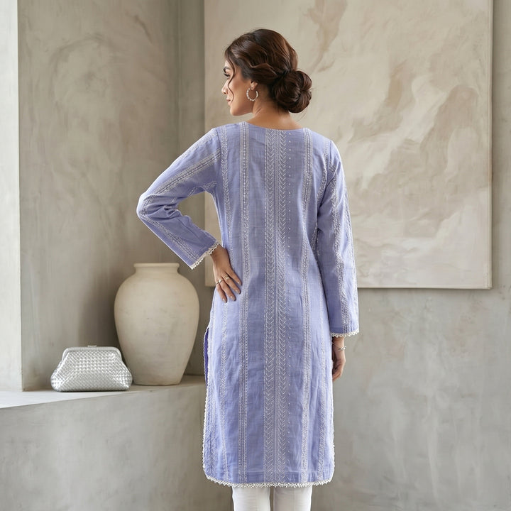 Lavender Blue Printed Lawn Kurti – Elegant 1 Piece