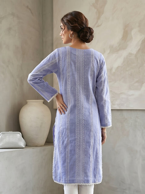 Lavender Blue Printed Lawn Kurti – Elegant 1 Piece