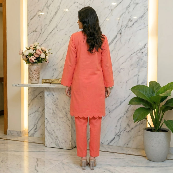 Coral Charm Scallop Lawn Suit – Ready-to-Wear 2 Piece Set