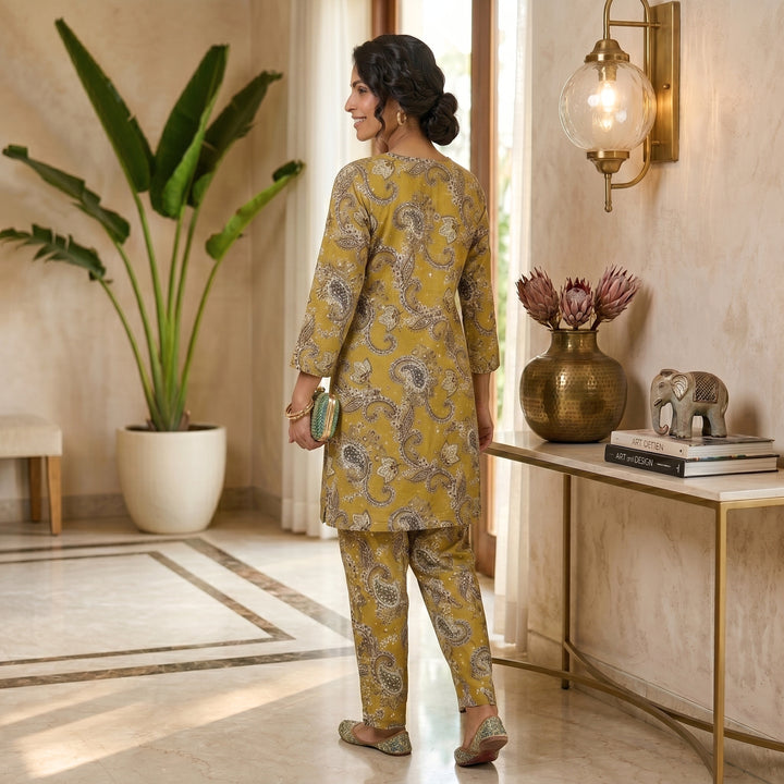 Mustard Paisley Lawn Suit – Ready-to-Wear 2 Piece Set