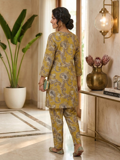 Mustard Paisley Lawn Suit – Ready-to-Wear 2 Piece Set