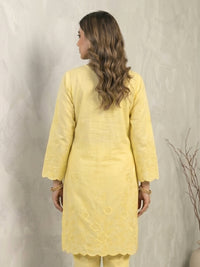 Lemon Yellow Lawn Kurti with Tonal Floral Detail