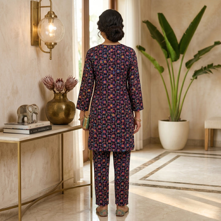Midnight Pop Floral Lawn Suit – Ready-to-Wear 2 Piece Set