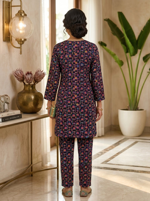 Midnight Pop Floral Lawn Suit – Ready-to-Wear 2 Piece Set