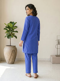Sapphire Blue Textured Lawn Suit – Ready-to-Wear 2 Piece Set