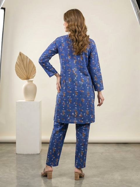Royal Blue Bloom Lawn Suit – Ready-to-Wear 2 Piece Set