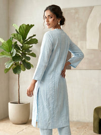 Sky Blue Pearl-Button Lawn Kurti