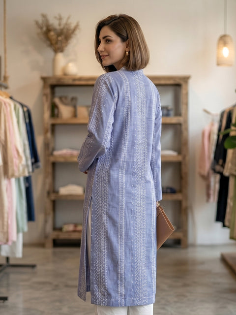 Lavender Blue Printed Lawn Kurti – Soft Everyday Elegance