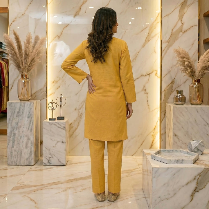 Sunlit Mustard Textured 2 Piece Suit