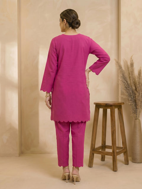 Fuchsia Scallop Lawn Suit – 2 Piece Ready-to-Wear Kameez Trouser