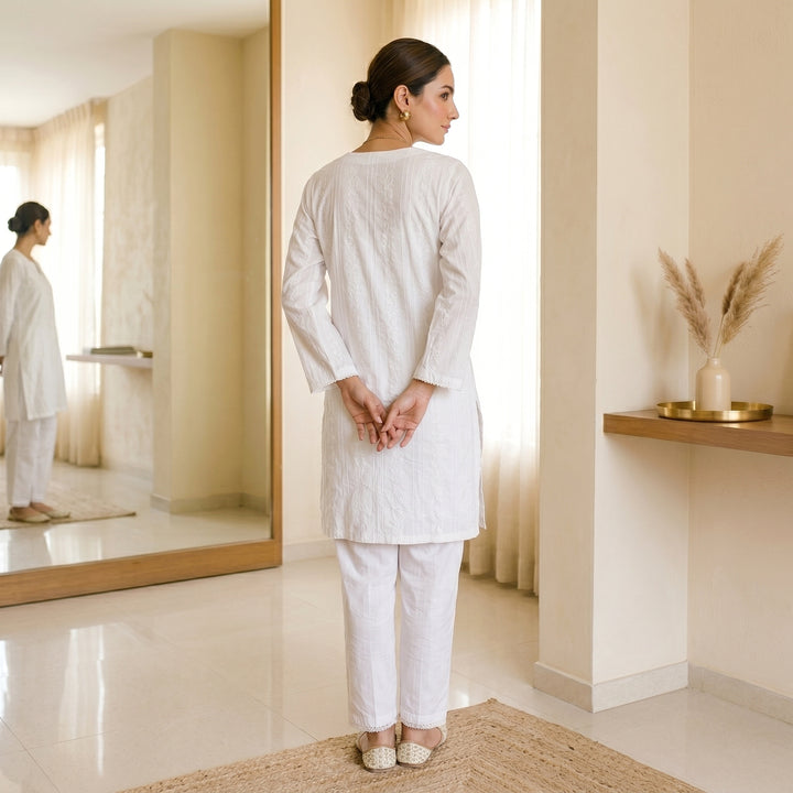Pearl White Textured Lawn Suit – Ready-to-Wear 2 Piece Set